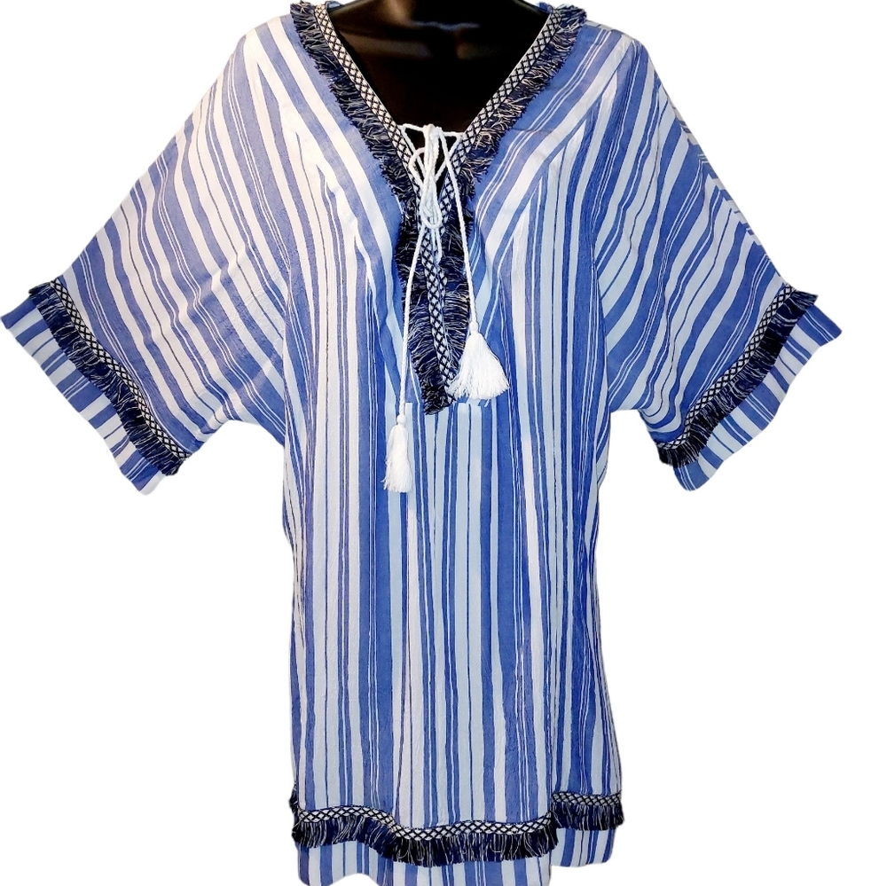 VELZERA STIPPED WOMENS BLUE&WHITE TUNIC/ CAFTAN